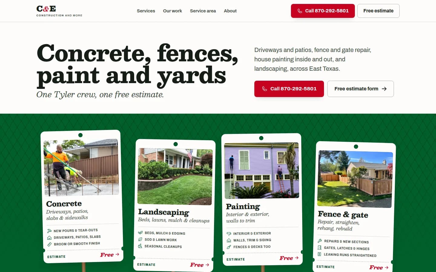 The C & E Construction and More website