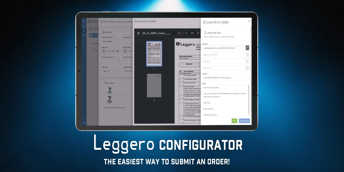 Leggero online product configurator with live pricing