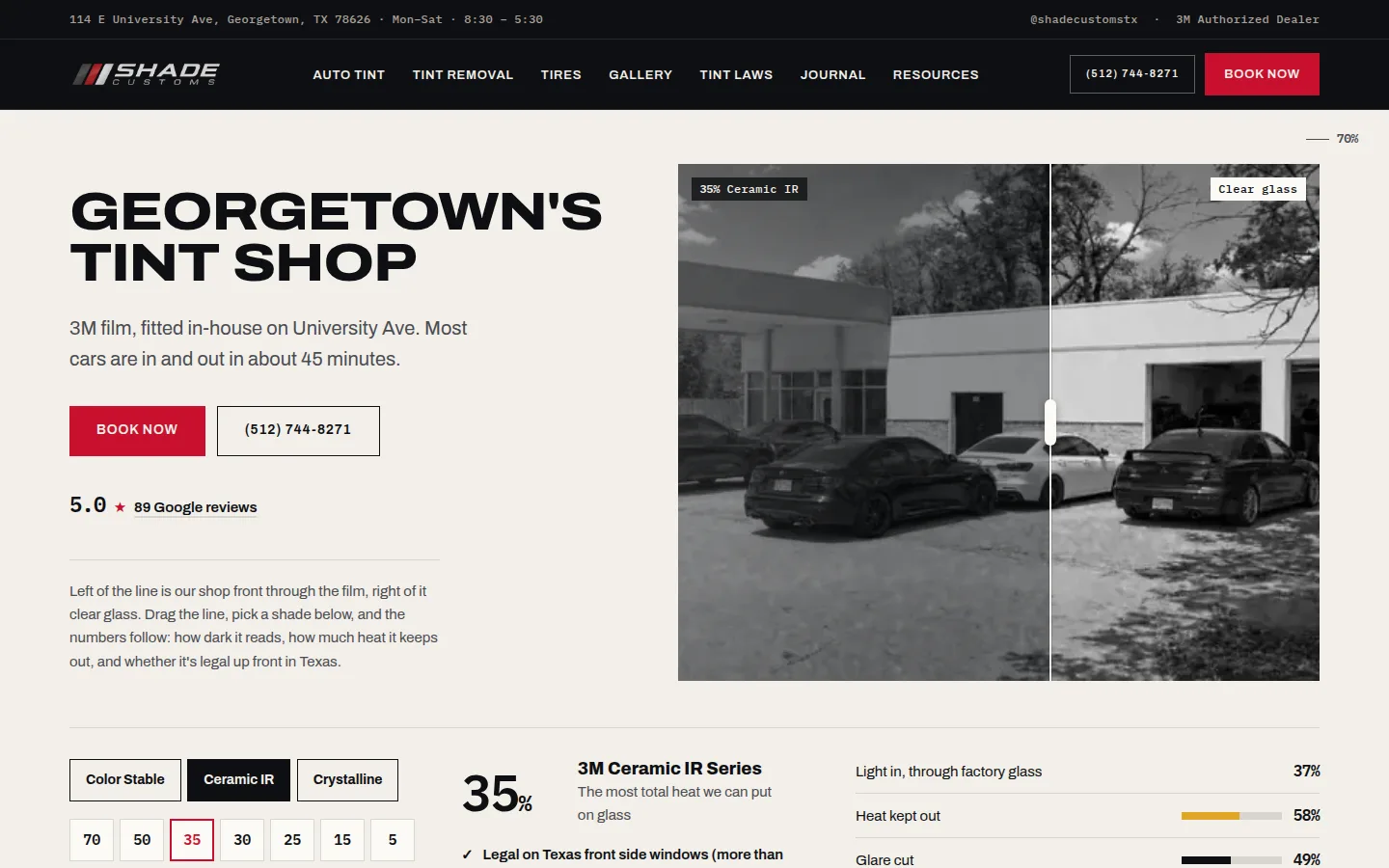 The Shade Customs website